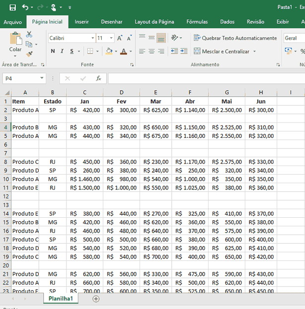 Removendo linhas em branco no Excel