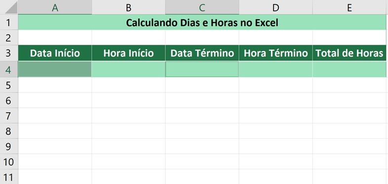 Calculando dias e horas no Excel -Selecionando as datas