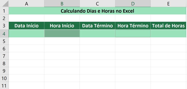 Calculando dias e horas no Excel - Selecionando as horas